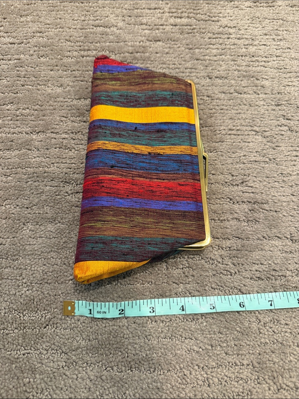 Vintage Neiman Marcus Hand Woven Silk Multicolor Striped Frame Clutch - Picture 9 of 9